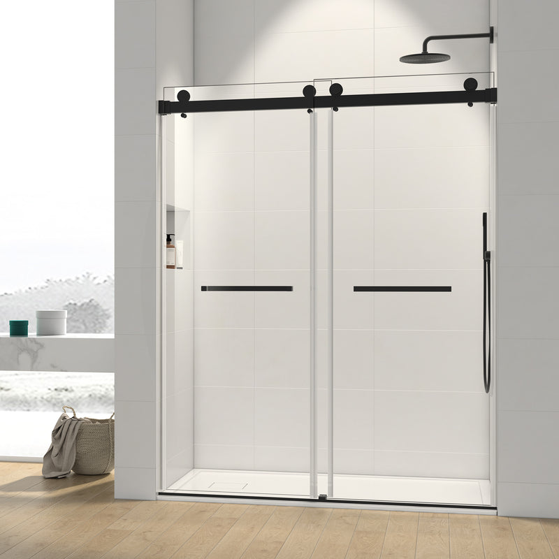 Supfirm 60*76" Double Sliding Frameless Shower Door Matte Black Without Buffer