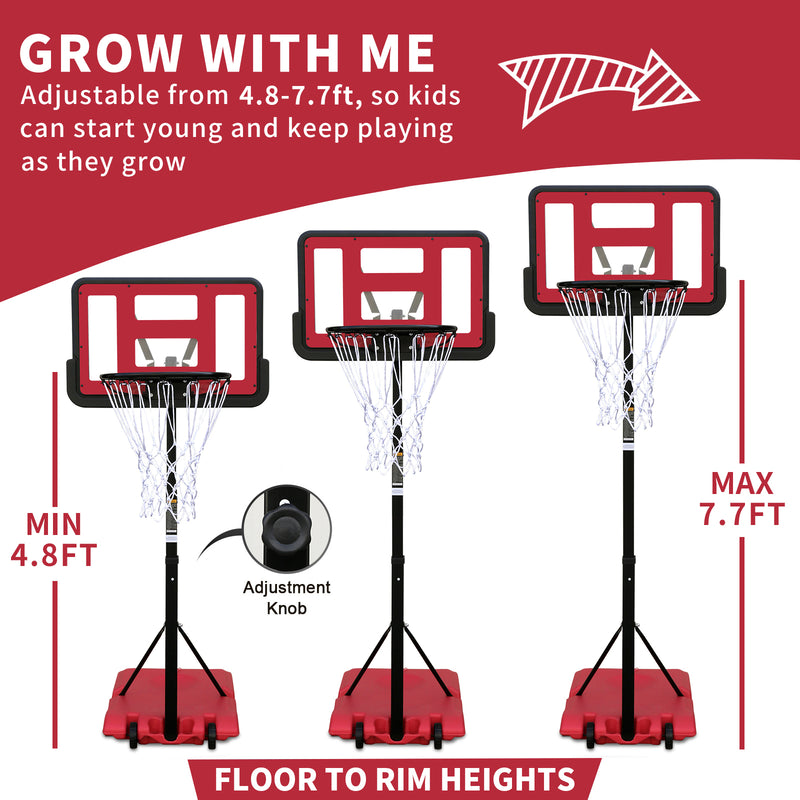 Supfirm Use for Outdoor Height Adjustable 4.8 to 7.7ft Basketball Hoop 44 Inch Backboard Portable Basketball Goal System with Stable Base and Wheels