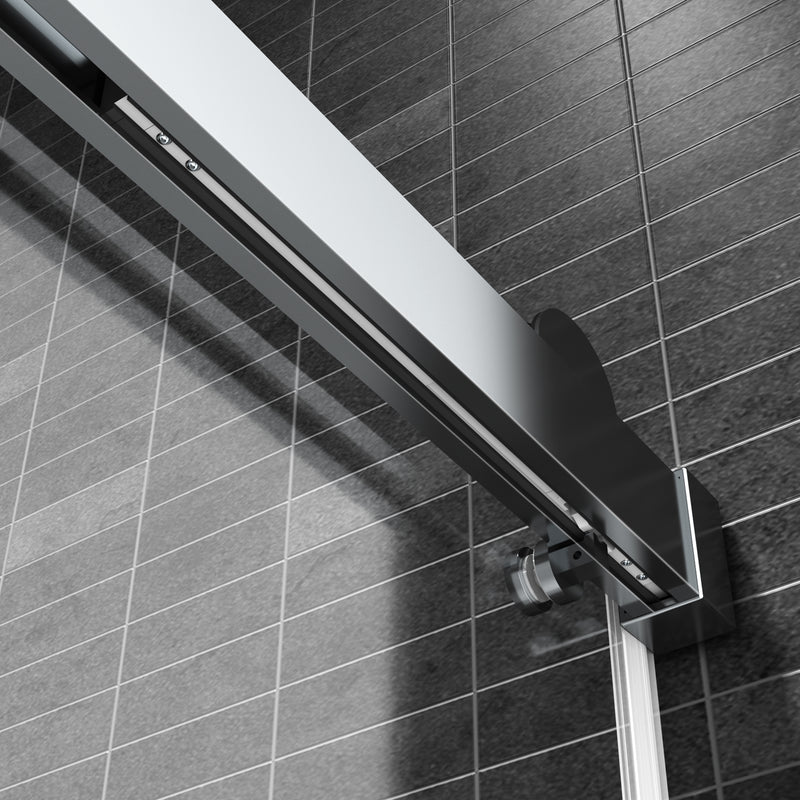 Supfirm 60*76" Single Sliding Frameless Shower Door Brushed Nickel With Buffer