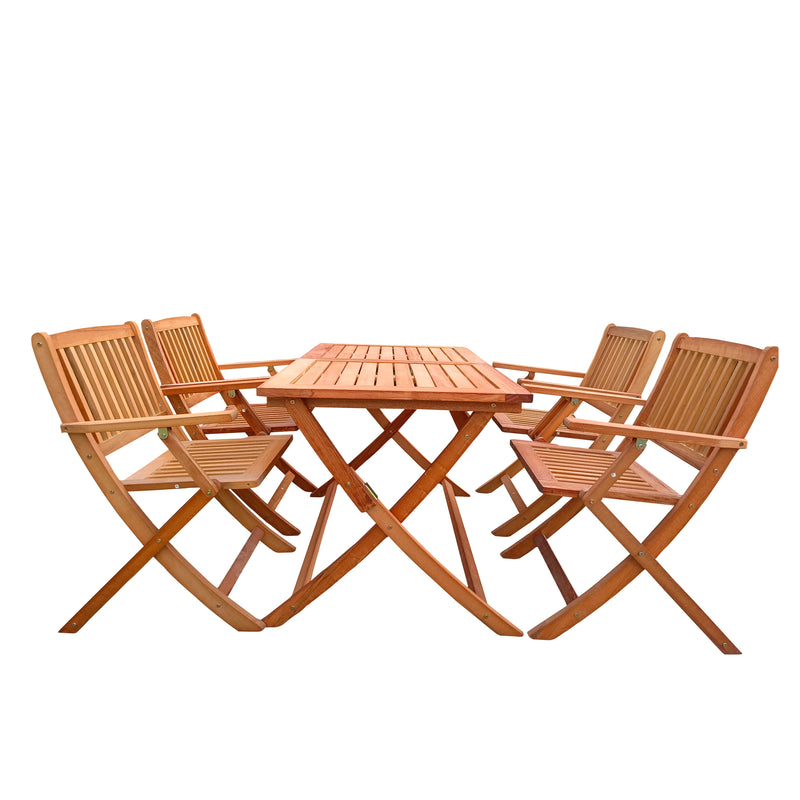 Supfirm Foldable Patio Dining Set, 4 Folding Chairs & 1 Dining Table, Indoor and outdoor universal,Teak