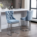 26" Counter Height Bar Stools Set of 2, Modern Velvet Barstools with Button Back&Rivet Trim Upholstered Kitchen Island Chairs with Sturdy Chromed Metal Base Legs Farmhouse Bar Stools,Light Blue,2 Pack - Supfirm