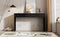 Supfirm TREXM Modern Minimalist Console Table with Open Tabletop and Four Drawers with Metal Handles for Entry Way, Living Room and Dining Room (Black)
