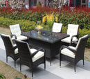 Supfirm Patio 7-Piece Rectangular Dining Set with 6 Dining Chairs (Brown &Beige Cushion )