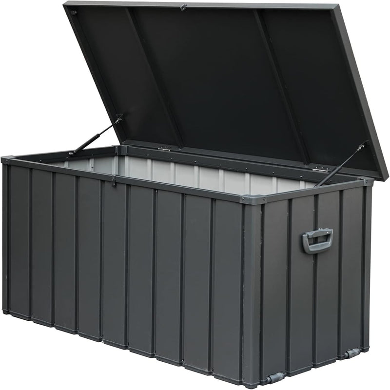 Supfirm 100 Gallon Outdoor Storage Deck Box Waterproof, Large Patio Storage Bin for Outside Cushions, Throw Pillows, Garden Tools, Lockable (Dark Gray)