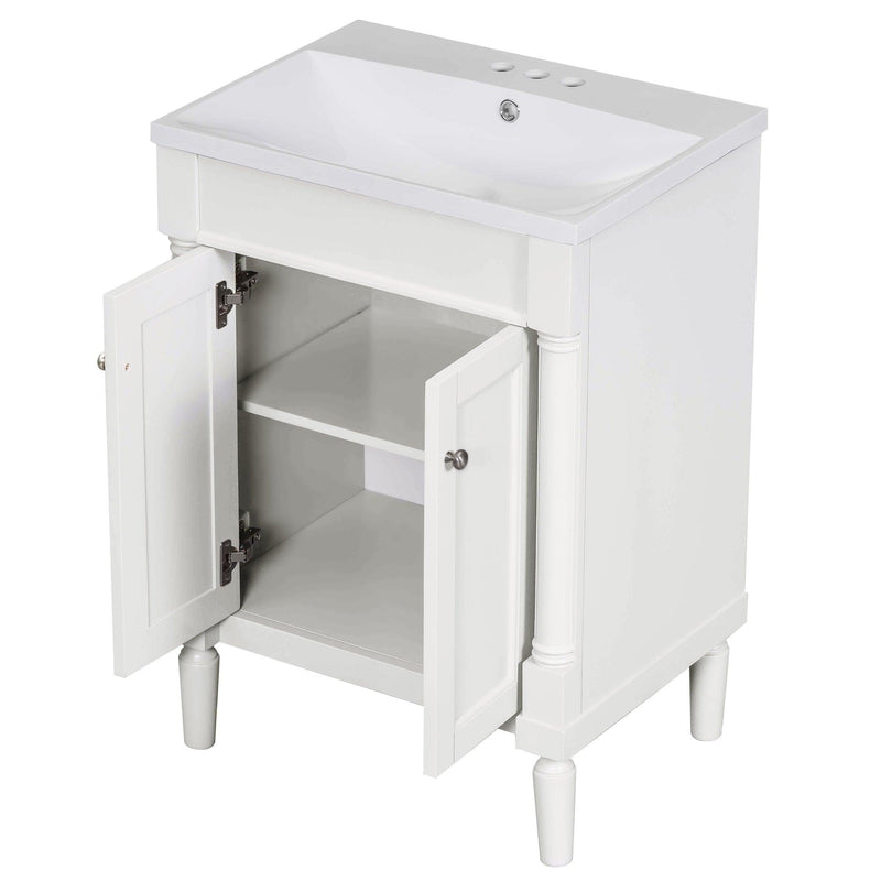 Supfirm 24'' Bathroom Vanity with Top Sink, 2-Tier Modern Bathroom Storage Cabinet, Single Sink Bathroom Vanity, Large Storage Shelves - Supfirm