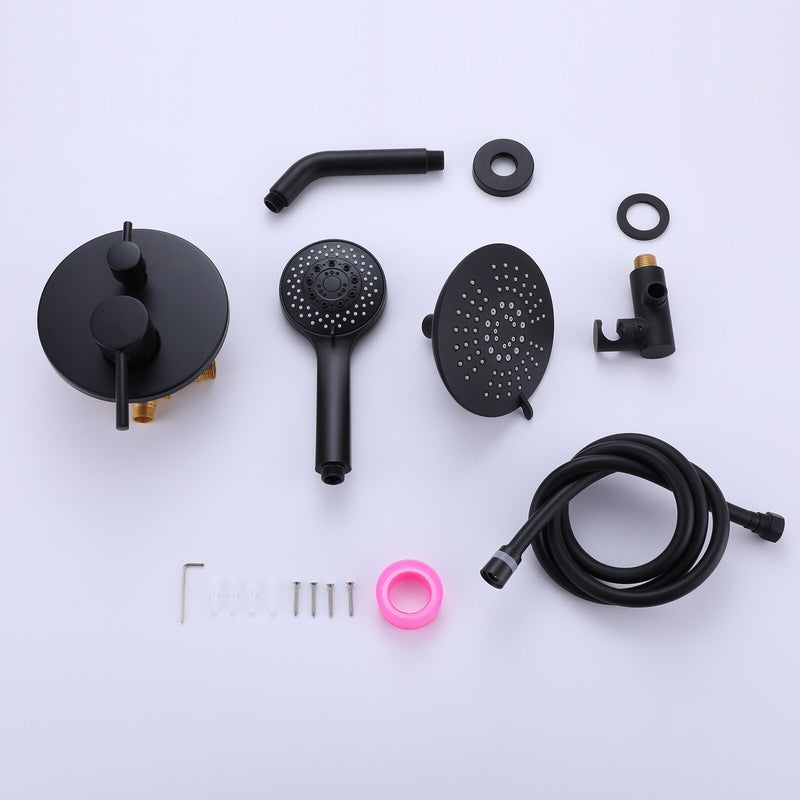 Supfirm Round Shower System Wall Mounted Shower Faucet Rain Mixer Combo Set, Rain Shower Head Shower Set for Bathroom in Matte Black