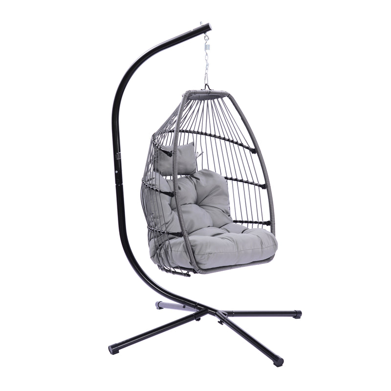 Supfirm Outdoor Patio Wicker Folding Hanging Chair,Rattan Swing Hammock Egg Chair With Cushion And Pillow