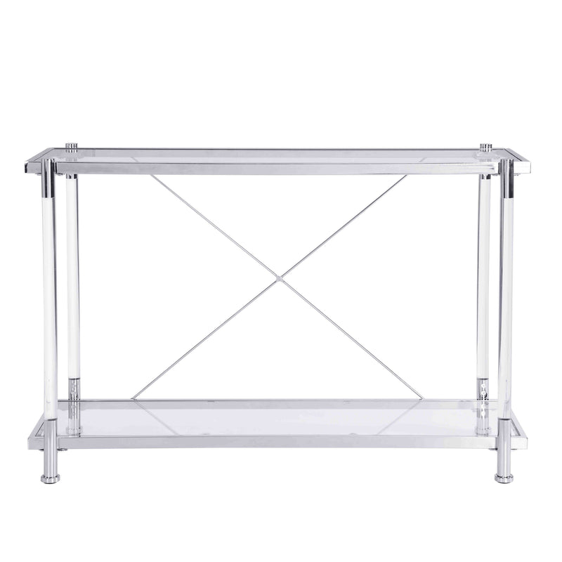 Supfirm 43.31'' Chrome Glass Sofa Table, Acrylic Side Table, Console Table for Living Room& Bedroom