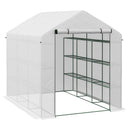 Supfirm Walk-in Greenhouse for Outdoors with Roll-up Zipper Door, 18 Shelves, PE Cover, Small and Portable Green House, Heavy Duty Humidity Seal, 95.25" x 70.75" x 82.75", White