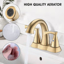 Supfirm 2 Handle 4 Inch Centerset Bathroom Sink Faucet with Pop-Up Drain, Brushed Gold