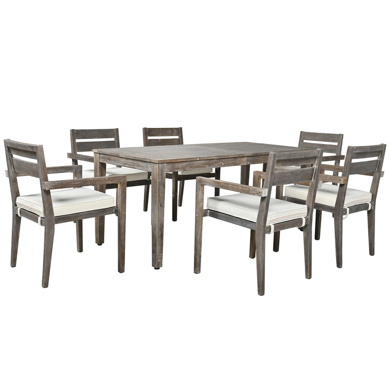 Supfirm U_Style  Acacia Wood Outdoor Dining Table And Chairs Suitable For Patio, Balcony Or Backyard