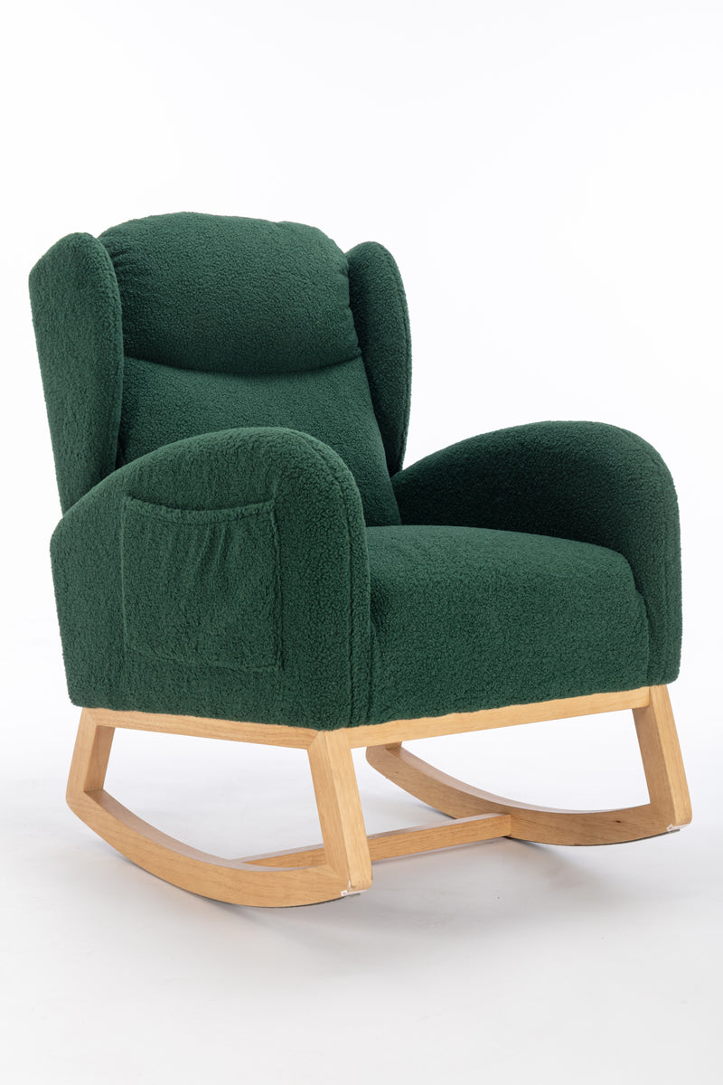 Supfirm 049-Teddy Fabric Rocking Chair With Packet Wood Legs,Green