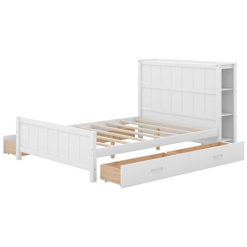 Full Size Platform Bed with Drawers and Storage Shelves, White - Supfirm