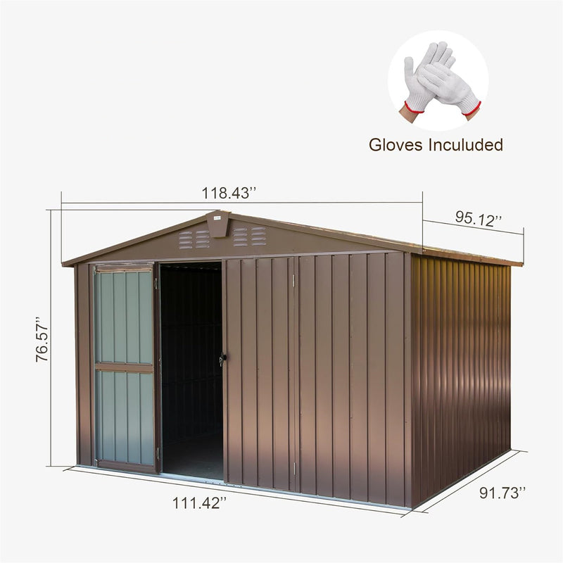 Supfirm Outdoor Storage Shed 10'x8', Metal Tool Sheds Storage House with Lockable Double Door,Large Bike Shed Waterproof for Garden,Backyard,Lawn(Brown)