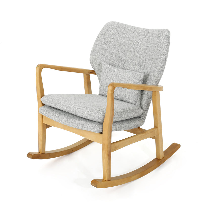 Supfirm Solid Wood Rocking Chair with Light Gray Linen Cushion