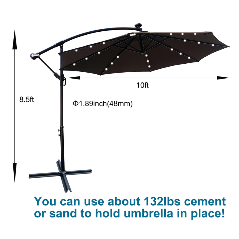 Supfirm 10 ft Outdoor Patio Umbrella Solar Powered LED Lighted Sun Shade Market Waterproof 8 Ribs Umbrella with Crank and Cross Base for Garden Deck Backyard Pool Shade Outside Deck Swimming Pool