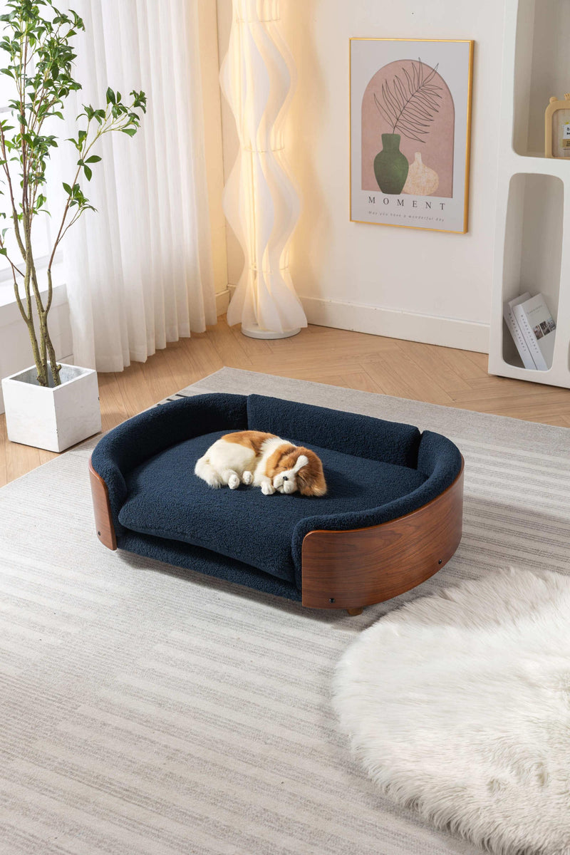 Scandinavian style Elevated Dog Bed Pet Sofa With Solid Wood legs and Walnut Bent Wood Back, Cashmere Cushion,Large Size - Supfirm