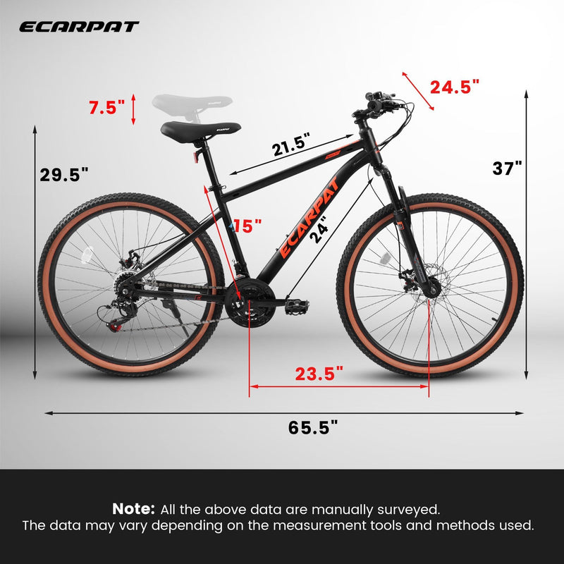 Supfirm Ecarpat Mountain Bike 24 Inch Wheel, 21-Speed Disc Brakes Trigger Shifter, Carbon Steel Frame Youth Teenagers Mens Womens Trail Commuter City Snow Beach Mountain Bikes Bicycles