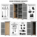 Supfirm [Video Provided] TOPMAX Outdoor 5.5ft Hx4.1ft L Wood Storage Shed, Garden Tool Cabinet with Waterproof Asphalt Roof, Four Lockable Doors, Multiple-tier Shelves, White and Gray