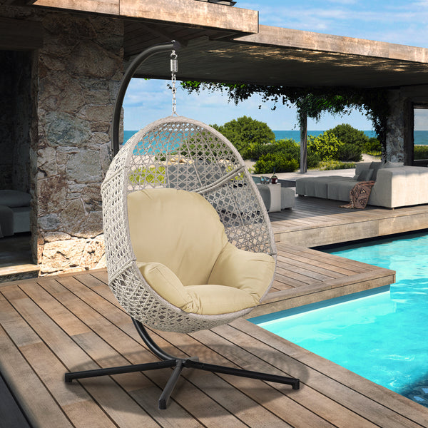 Supfirm Large Hanging Egg Chair with Stand & UV Resistant Cushion Hammock Chairs with C-Stand for Outdoor Indoor Space