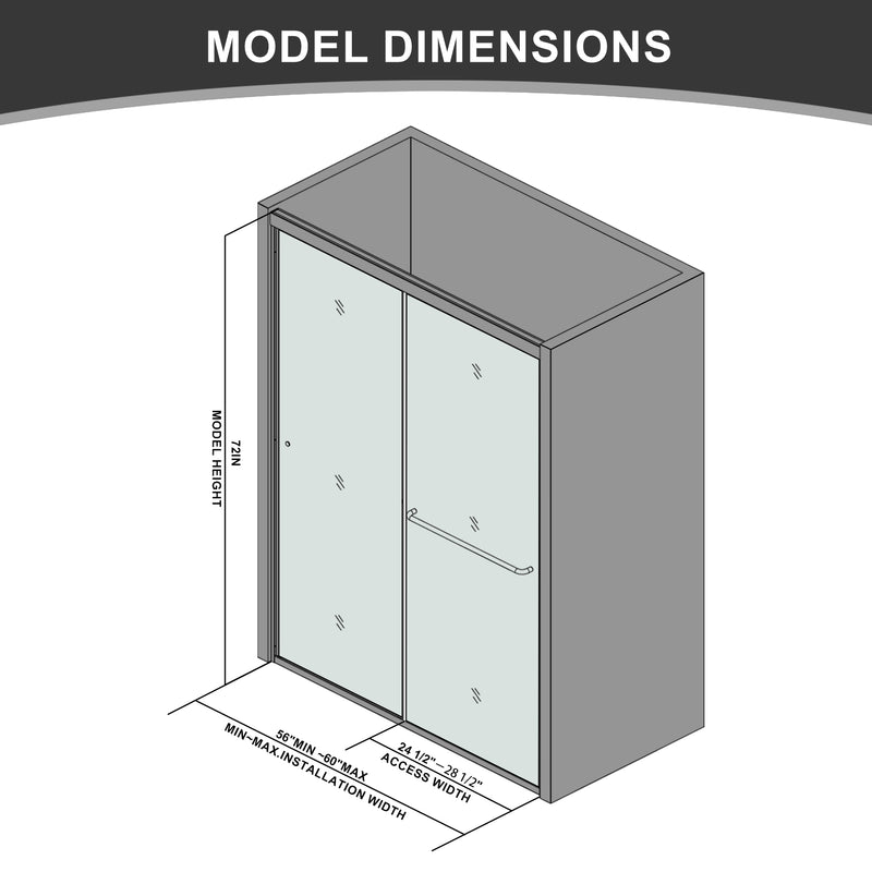 Supfirm 56-60 in. W x 72 in. H Semi-Frameless Pivot Shower Door in Brushed Nickel