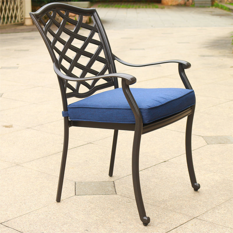 Supfirm Outdoor Patio Aluminum Dining Arm Chair With Cushion, Set of 2, Navy Blue