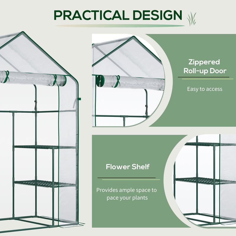 Supfirm 5' x 2.5' x 6.5' Mini Walk-in Greenhouse Kit, Portable Green House with 3 Tier Shleves, Roll-Up Door, and Weatherized Plastic Cover for Backyard Garden, Clear