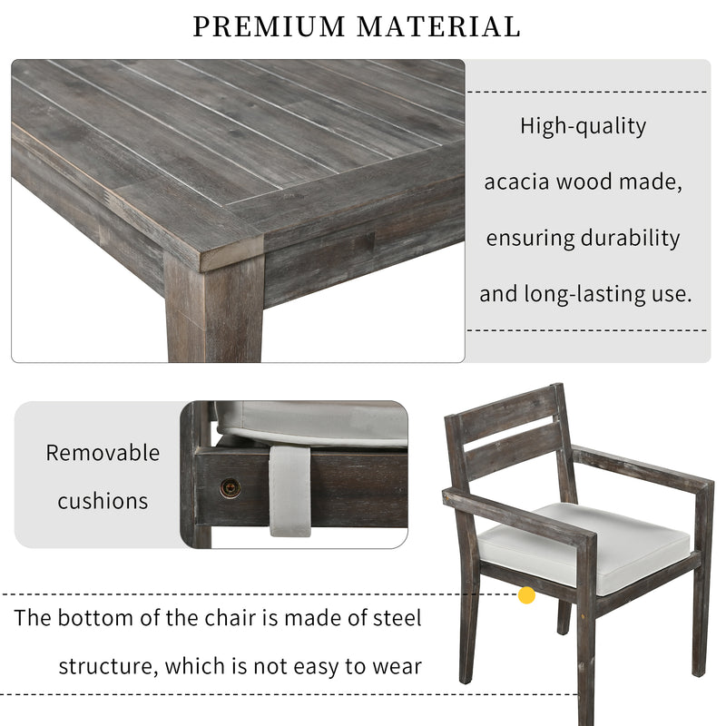 Supfirm U_Style  Acacia Wood Outdoor Dining Table And Chairs Suitable For Patio, Balcony Or Backyard