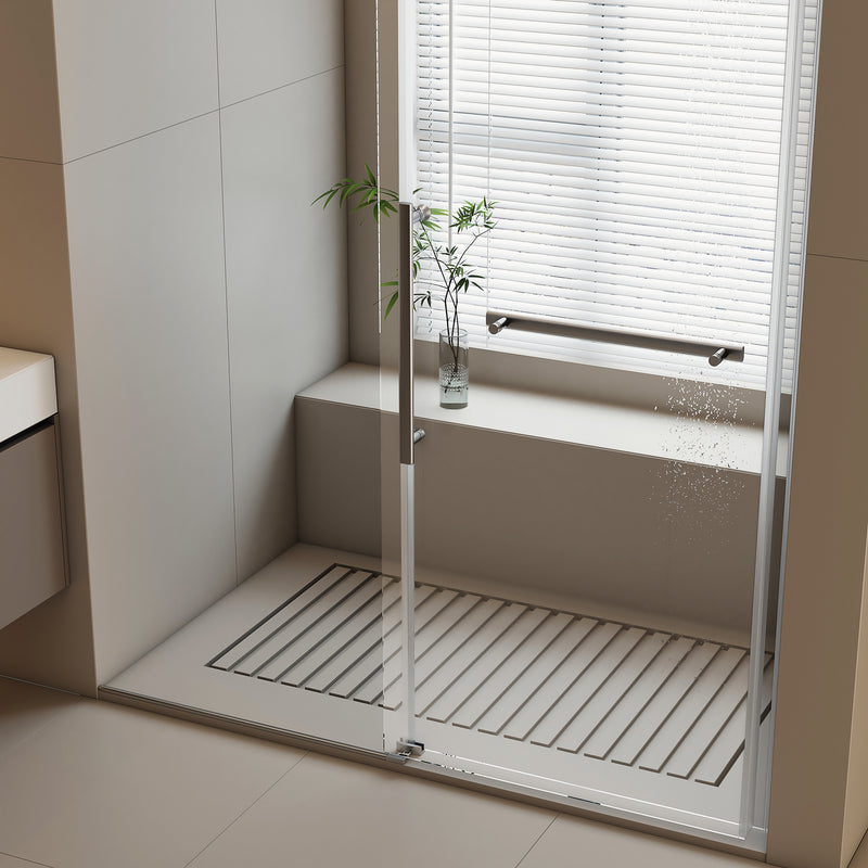 Supfirm Frameless Shower Door with Rust-Resistant Stainless Steel, Explosion-Proof Glass, and Easy Installation 60*76