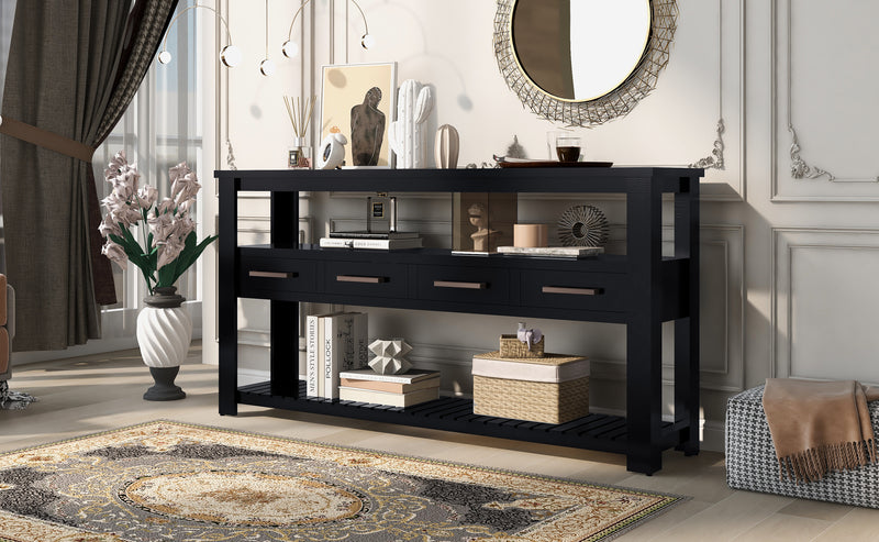 Supfirm U_STYLE 62.2'' Modern Console Table Sofa Table for Living Room with 4 Drawers and 2 Shelves