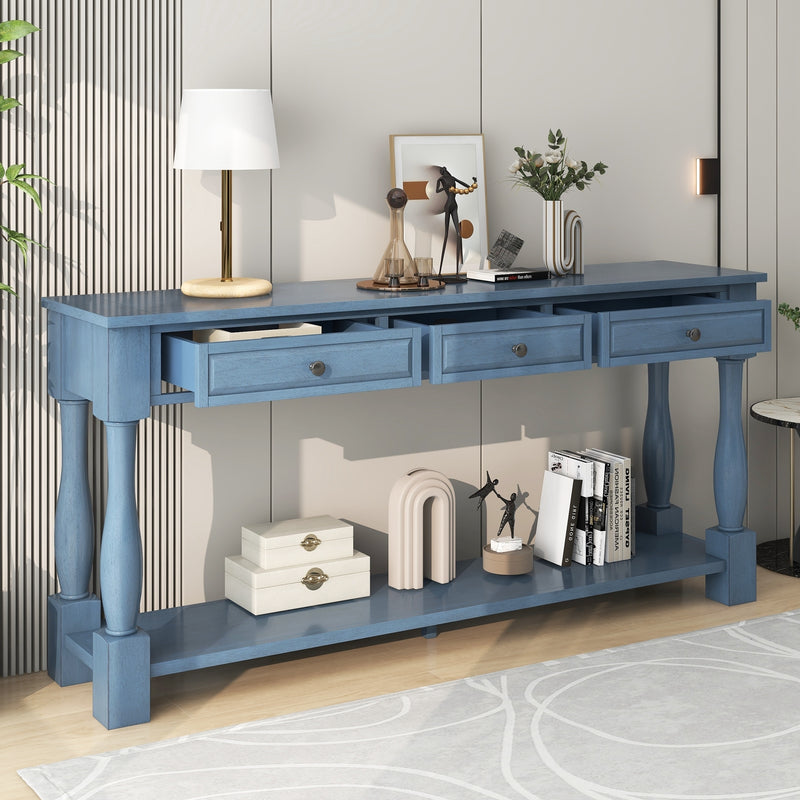 Supfirm TREXM Console Table 63" Long Console Table with Drawers and Shelf for Entryway, Hallway, Living Room (Navy, OLD SKU: WF299371AAM)