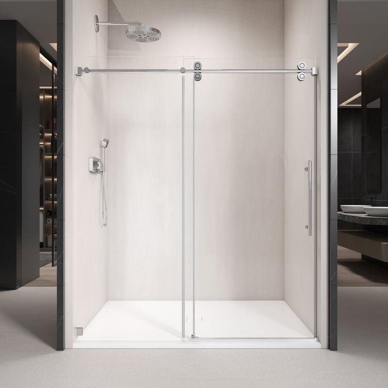 Supfirm 44'' - 48'' W x 76'' H Single Sliding Frameless Shower Door With 3/8 Inch (10mm) Clear Glass in Chrome