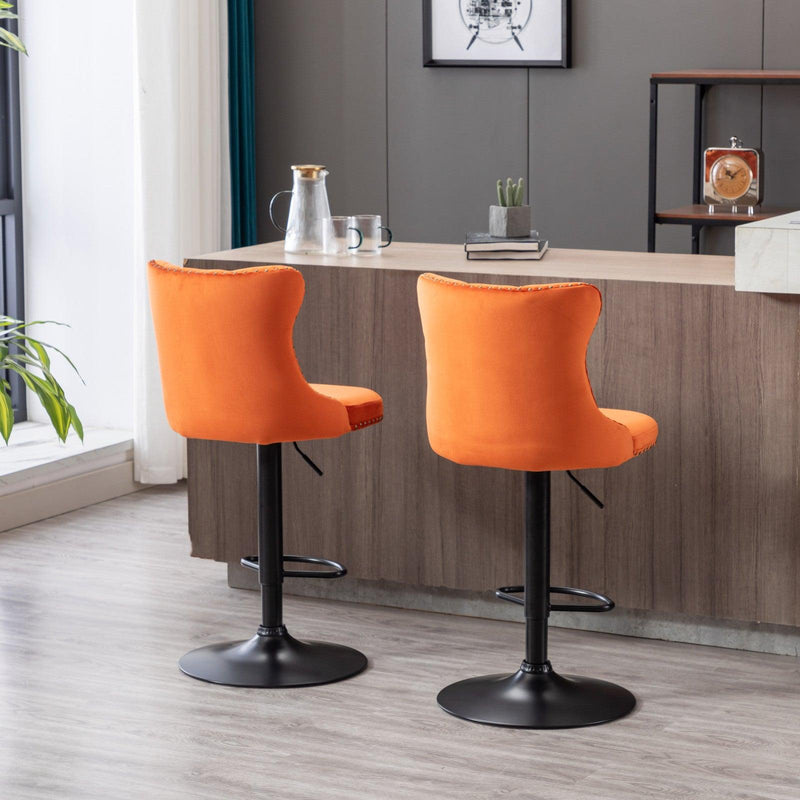 A&A Furniture,Swivel Velvet Barstools Adjusatble Seat Height from 25-33 Inch,17.7inch base, Modern Upholstered Bar Stools with Backs Comfortable Tufted for Home Pub and Kitchen Island,Orange,Set of 2 - Supfirm