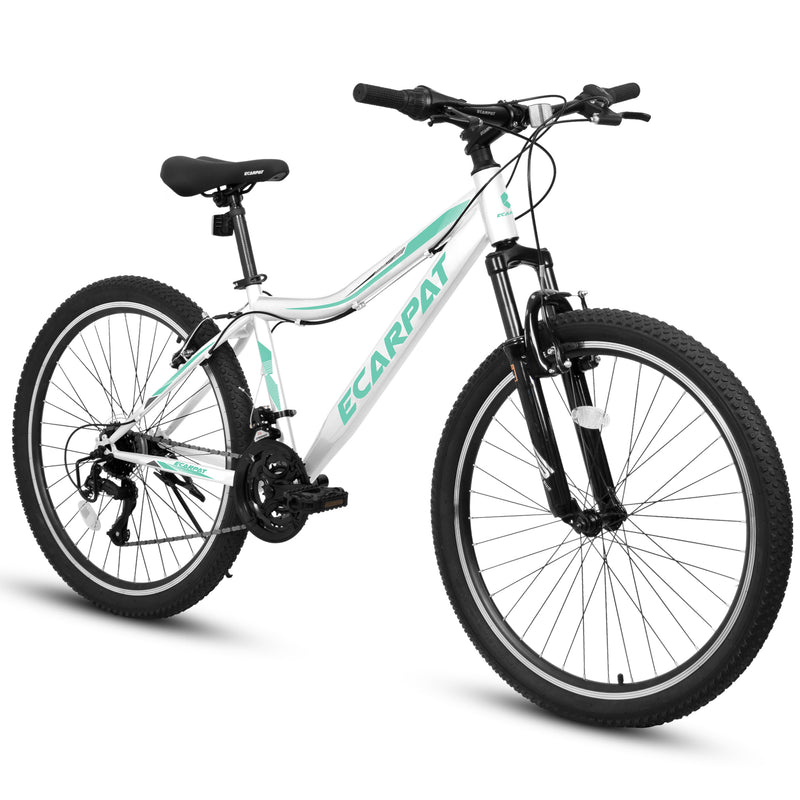 Supfirm A24208 Ecarpat 24  Inch Mountain Bike, 21-Speed V-Brake, Front Suspension,  Carbon Steel Frame Mountain Bike For  Teenagers Girls Women Bicycles