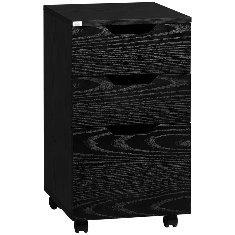 Supfirm 3 Drawer Office Storage Cabinet, Under Desk Cabinet with Wheels, Black Wood Grain