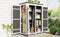 Supfirm [Video Provided] TOPMAX Outdoor 5.5ft Hx4.1ft L Wood Storage Shed, Garden Tool Cabinet with Waterproof Asphalt Roof, Four Lockable Doors, Multiple-tier Shelves, White and Gray