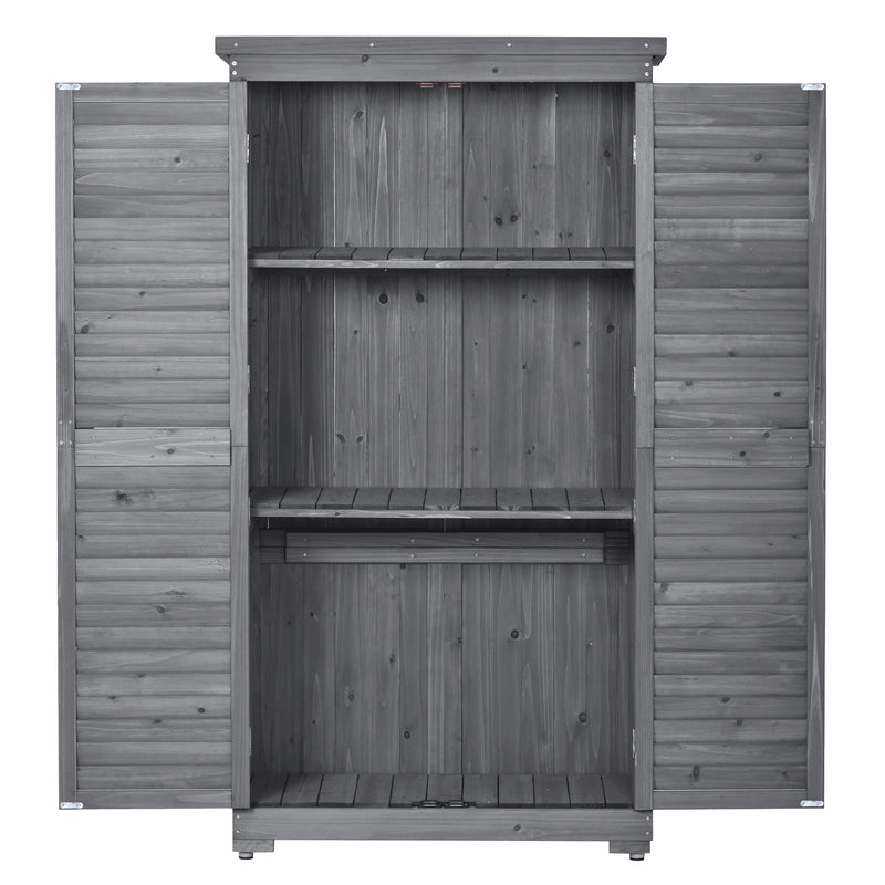 Supfirm TOPMAX Wooden Garden Shed 3-tier Patio Storage Cabinet Outdoor Organizer Wooden Lockers with Fir Wood (Gray Wood Color -Shutter Design)