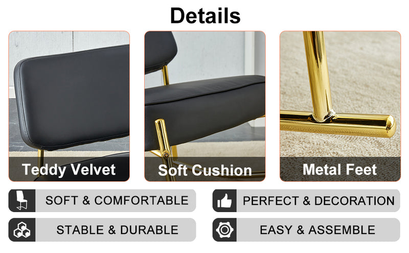 Supfirm PU material cushioned rocking chair, unique rocking chair, cushioned seat, black backrest rocking chair, and gold metal legs. Comfortable side chairs in the living room, bedroom, and office