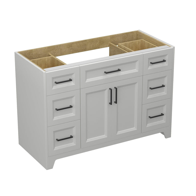 Solid Wood 48 Inch Bathroom Vanity Without Top Sink, Modern Bathroom Vanity Base Only, Birch solid wood and plywood cabinet, Bathroom Storage Cabinet with Double-door cabinet and 6 Drawers,Light Gray - Supfirm