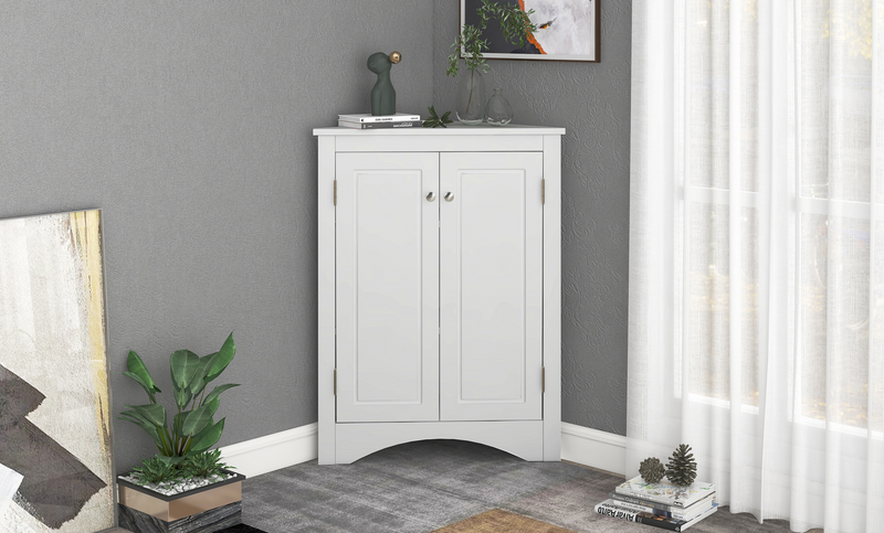 Supfirm White Triangle Bathroom Storage Cabinet with Adjustable Shelves, Freestanding Floor Cabinet for Home Kitchen