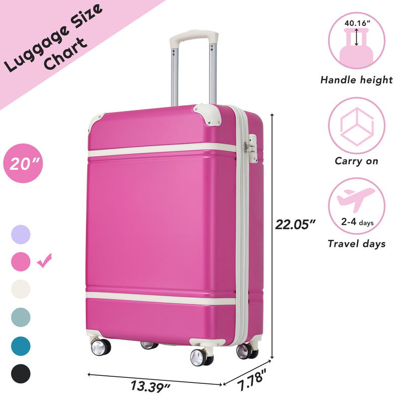 Supfirm 20 IN Luggage 1 Piece with TSA lock , Lightweight Suitcase Spinner Wheels,Carry on Vintage Luggage,Pink