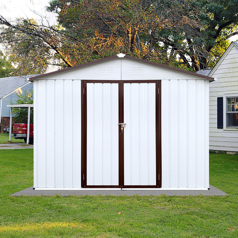 Supfirm Metal garden sheds 10ftx8ft outdoor storage sheds white+coffee