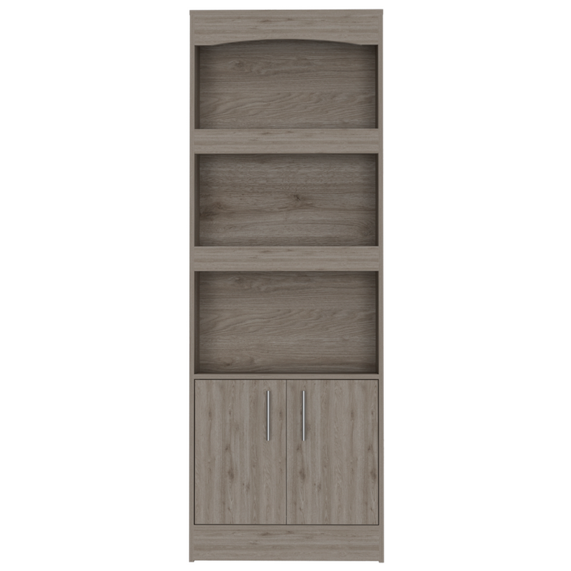 Supfirm Dozza Bookcase, Three Shelves, Double Door Cabinet, Metal Hardware, Light Gray