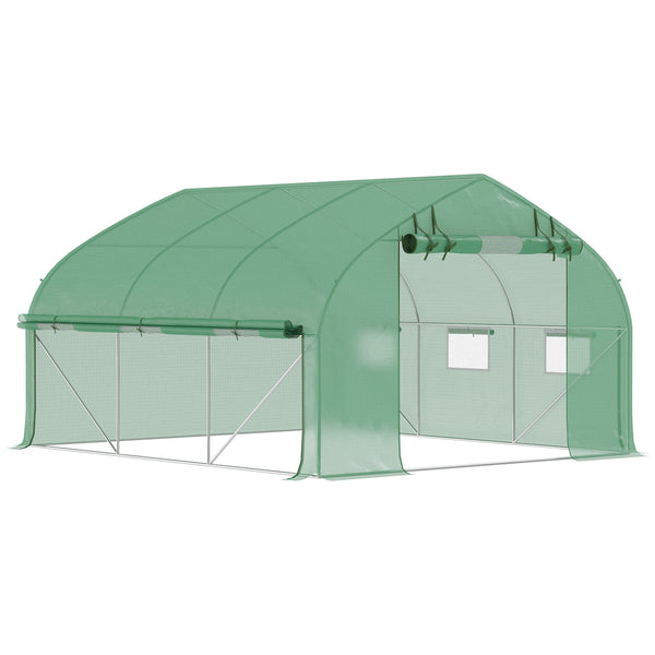 Supfirm 11.5' x 10' x 6.5' Walk-in Tunnel Greenhouse with Zippered Mesh Door, 7 Mesh Windows & Roll-up Sidewalls, Upgraded Gardening Plant Hot House with Galvanized Steel Hoops, Green