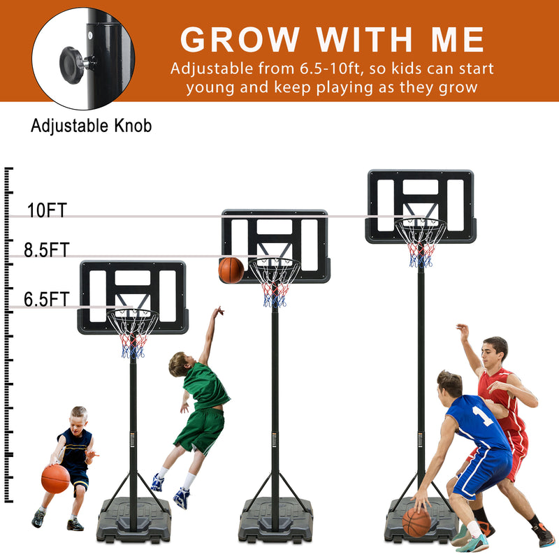 Supfirm Portable Basketball Hoop Height Adjustable basketball hoop stand 6.6ft - 10ft with 44 Inch Backboard and Wheels for Adults Teens Outdoor Indoor