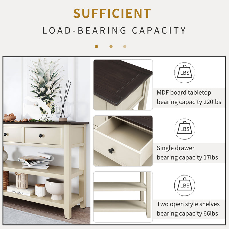 Supfirm TREXM Retro Design Console Table with Two Open Shelves, Pine Solid Wood Frame and Legs for Living Room (Espresso+Beige)