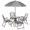 Supfirm 6 Piece Patio Dining Set for 4 with Umbrella, Outdoor Table and Chairs with 4 Folding Dining Chairs & Round Glass Table for Garden, Backyard and Poolside, Gray