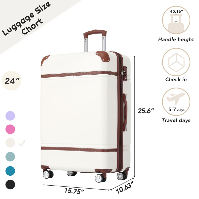 Supfirm 24 IN Luggage 1 Piece with TSA lock , Expandable Lightweight Suitcase Spinner Wheels, Vintage Luggage,White