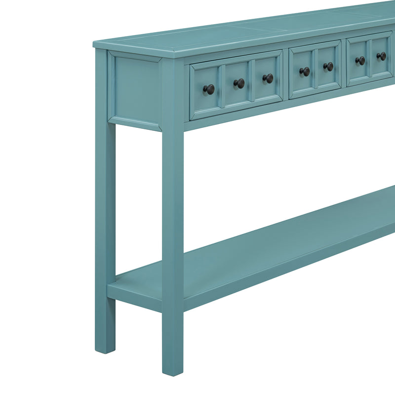 Supfirm TREXM Rustic Entryway Console Table, 60" Long Sofa Table with two Different Size Drawers and Bottom Shelf for Storage (Turquoise Green)