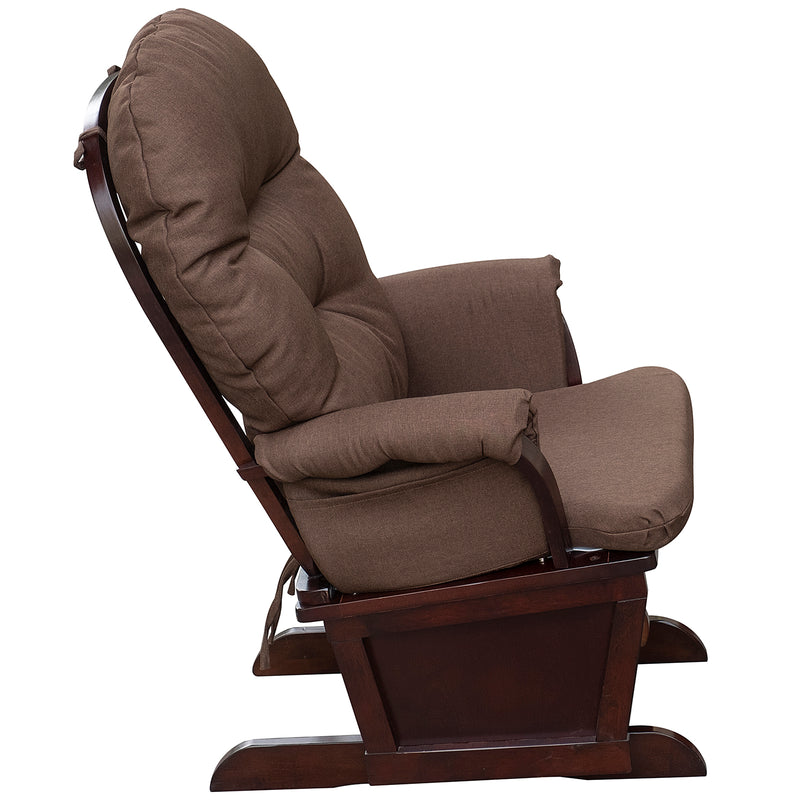 Supfirm HOMCOM Nursery Glider Rocking Chair with Ottoman, Thick Padded Cushion Seating and Wood Base, Brown